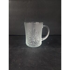 Pasari Livia Rose Clear Glass Mugs, Frosted Cups, Vintage Embossed, Glassware